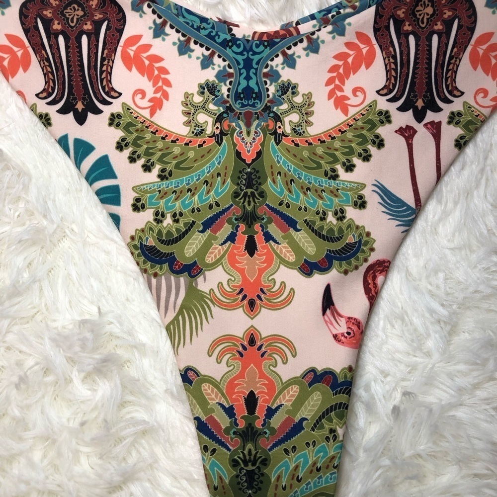 Green and Blue Tropical Bikini Bottom Size Medium Boho Sexy - Picture 3 of 9